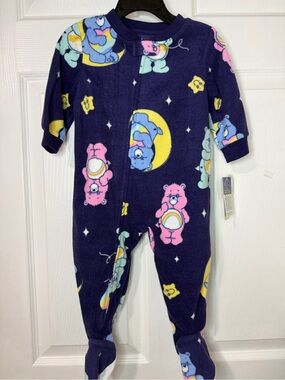 Care Bears Navy Fleece Footed Pajamas with Pink, Blue, Yellow Bears